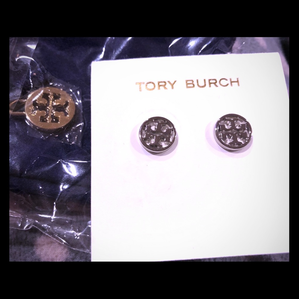NWT LOGO CIRCLE STUD EARRINGS TORY BURCH w/ BAG
